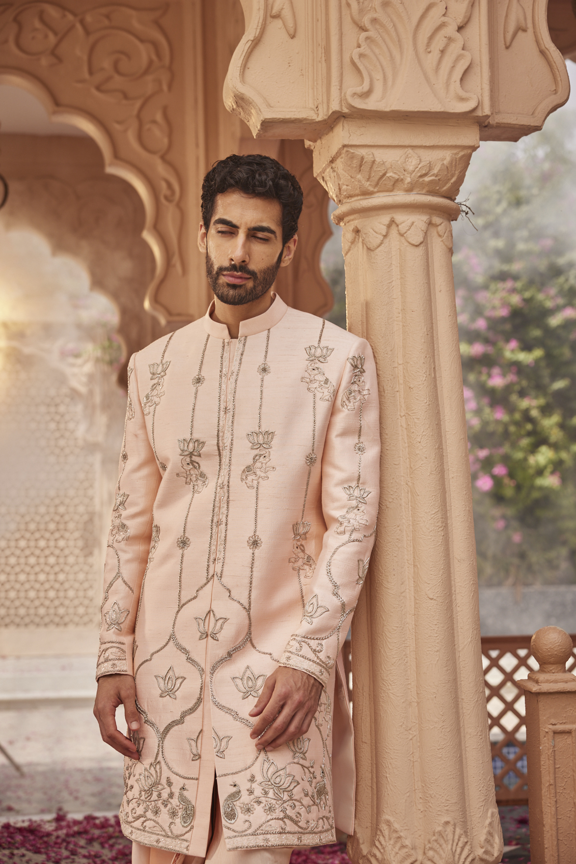 PEACH SHERWANI SET
