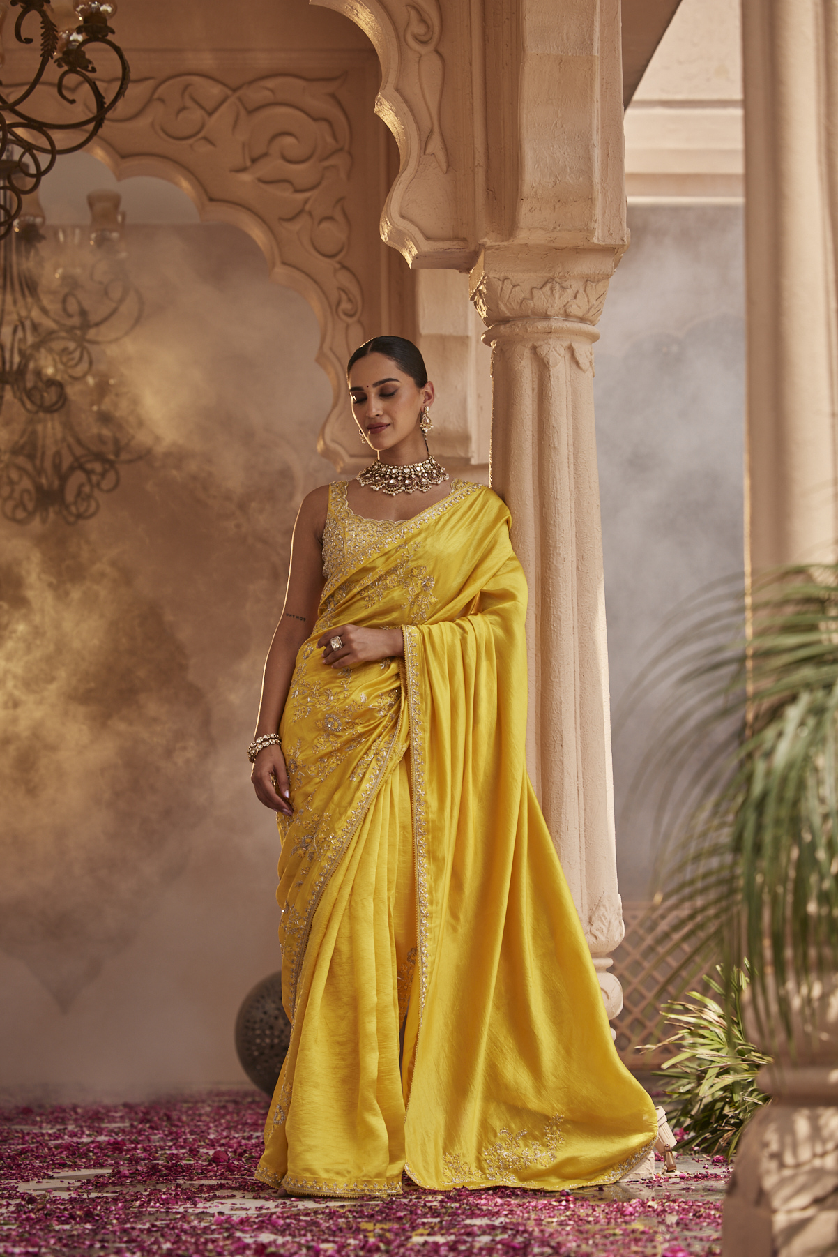 Alternate view of SUNFLOWER YELLOW EMBROIDERED SAREE