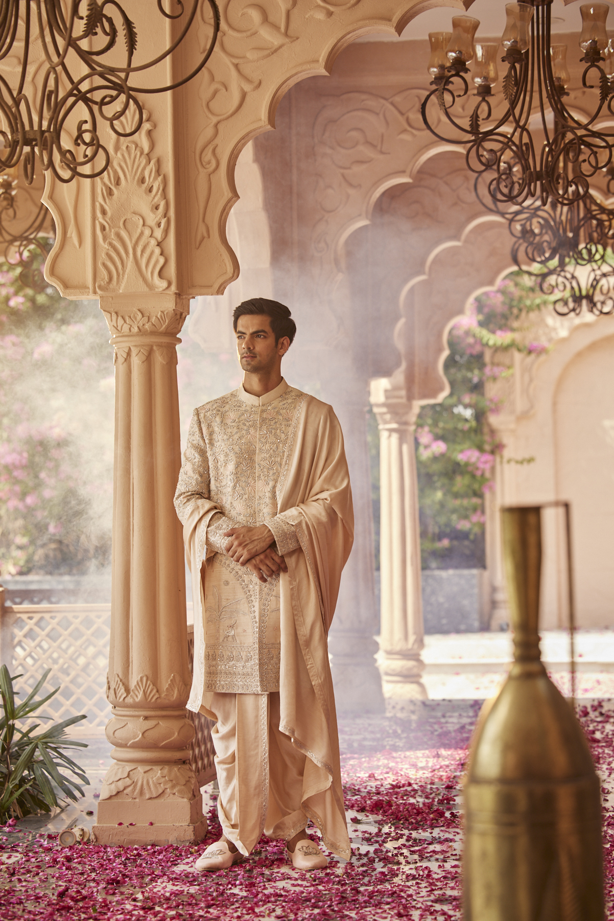 PEACH SHERWANI SET