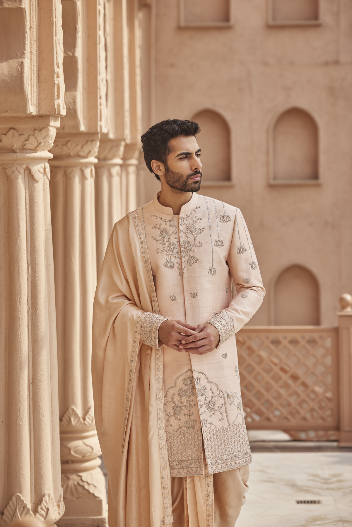 PEACH SHERWANI SET