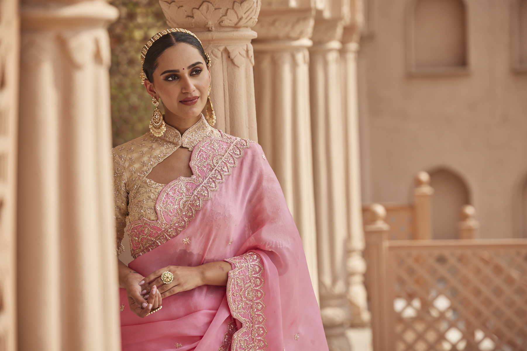 Alternate view of PINK EMBROIDERED SAREE